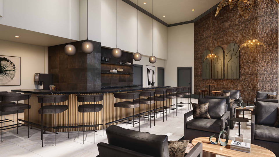 Cortland Arlington — Cortland. Residential lounge with layered seating zones for co-working by day, social by night by Radical Galaxy Studio