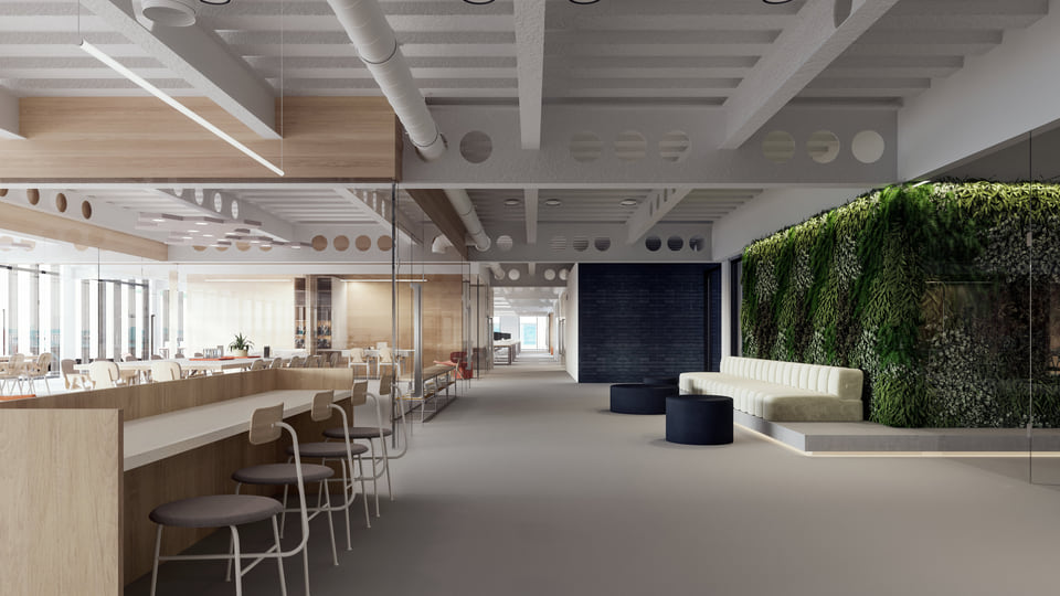 2323 Elliott Seattle waterfront office exterior rendering, Unico Properties creative office