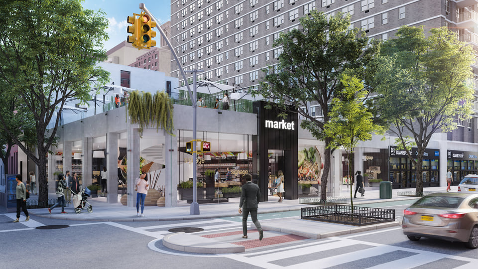 Retail frontage with residential terrace above