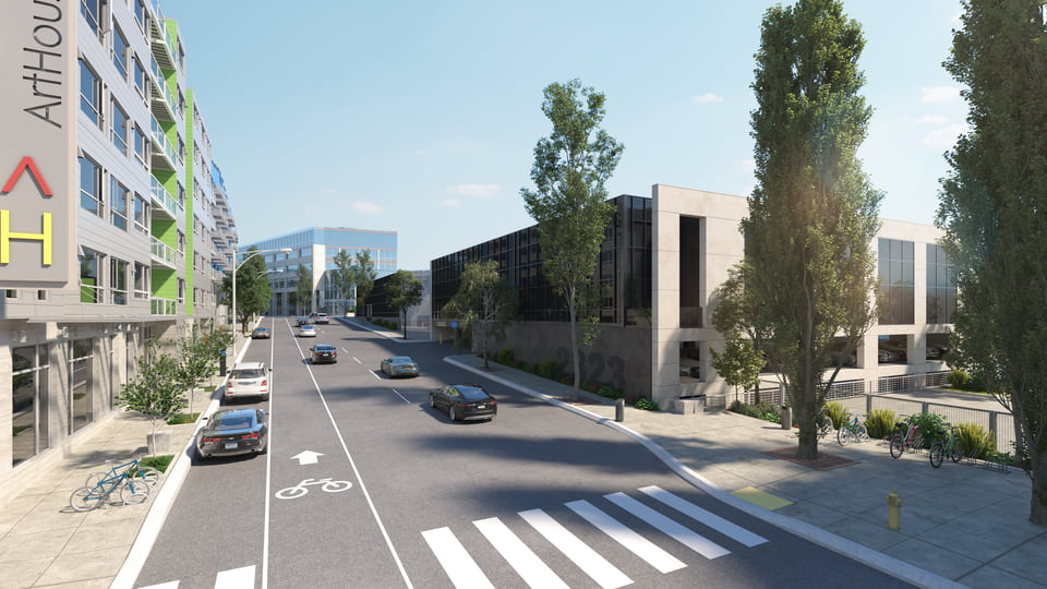 2323 Elliott Seattle waterfront office exterior rendering, Unico Properties creative office