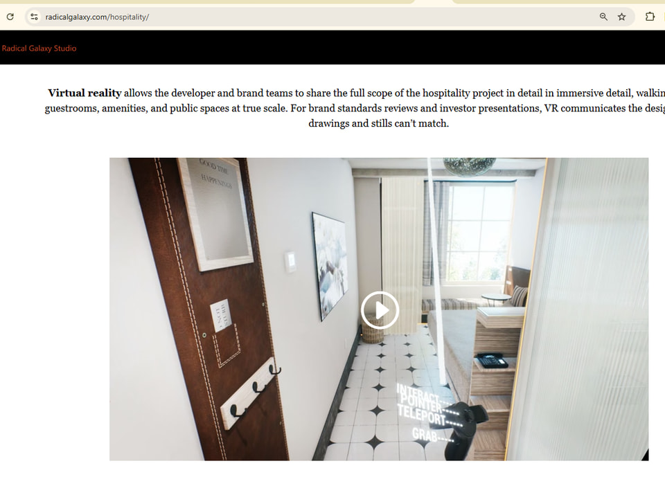 VR headset walkthrough of a hospitality interior rendered in Unreal Engine for a real-time virtual reality experience
