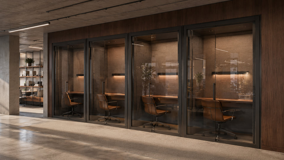 250 Dundas, Toronto ON — private coworking area rendering with Toronto skyline views