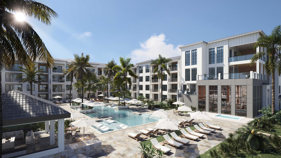 Cortland Magnolia, Tampa FL — Cortland. Pool deck and amenity podium from the courtyard by Radical Galaxy Studio