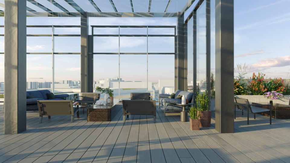 1899 Pennsylvania Avenue rooftop terrace rendering with White House views, Washington DC