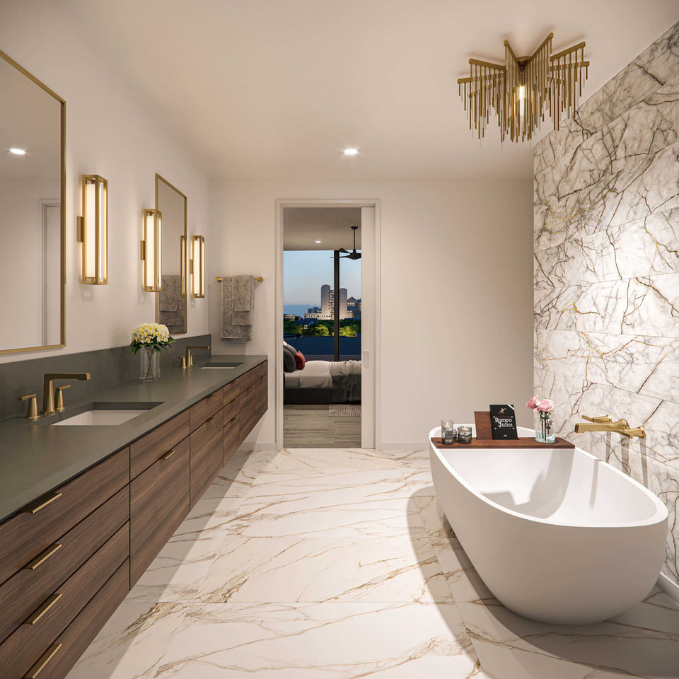 The Colorfield condo bathroom interior rendering in Austin, Texas