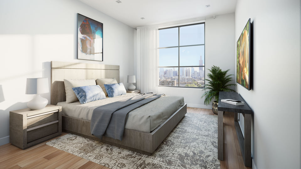 Downtown bedroom for a West Loop sales gallery.
