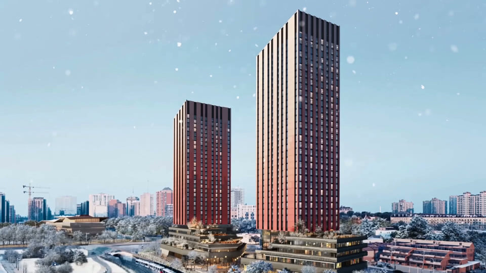 Night rendering of the LeBreton Flats master-planned community in Ottawa