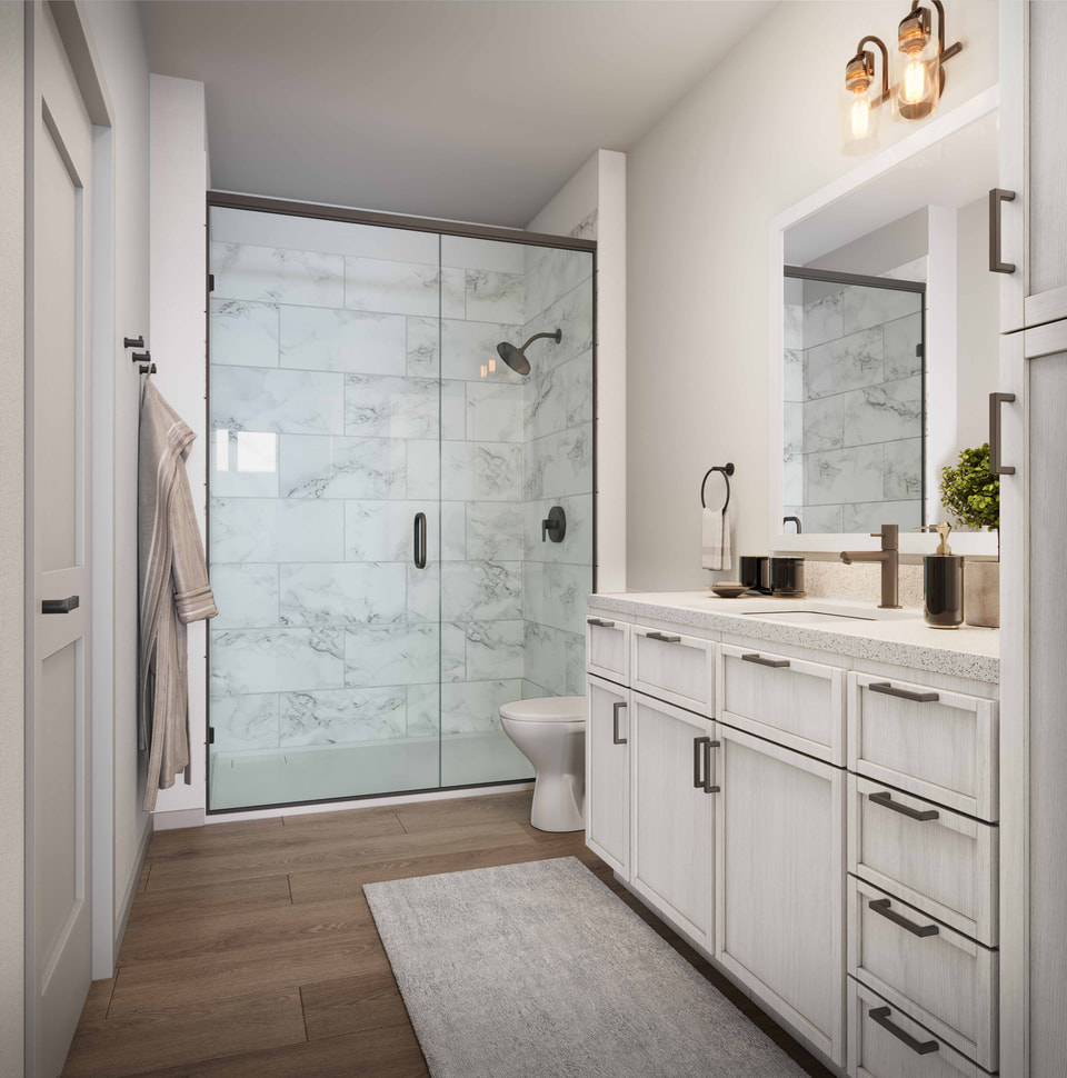 Multifamily bathroom interior. 