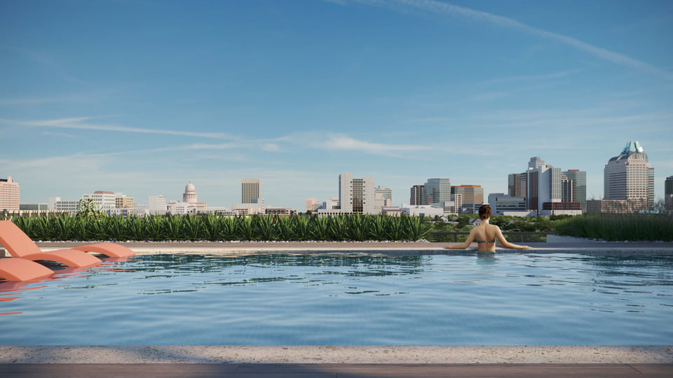 Condo rooftop pool amenity.