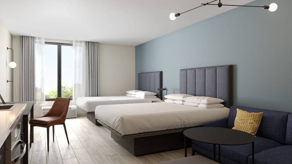 architectural 3D visualization of Hyatt studios guest room