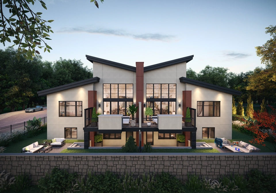 Elveden Court — Rear exterior villa rendering