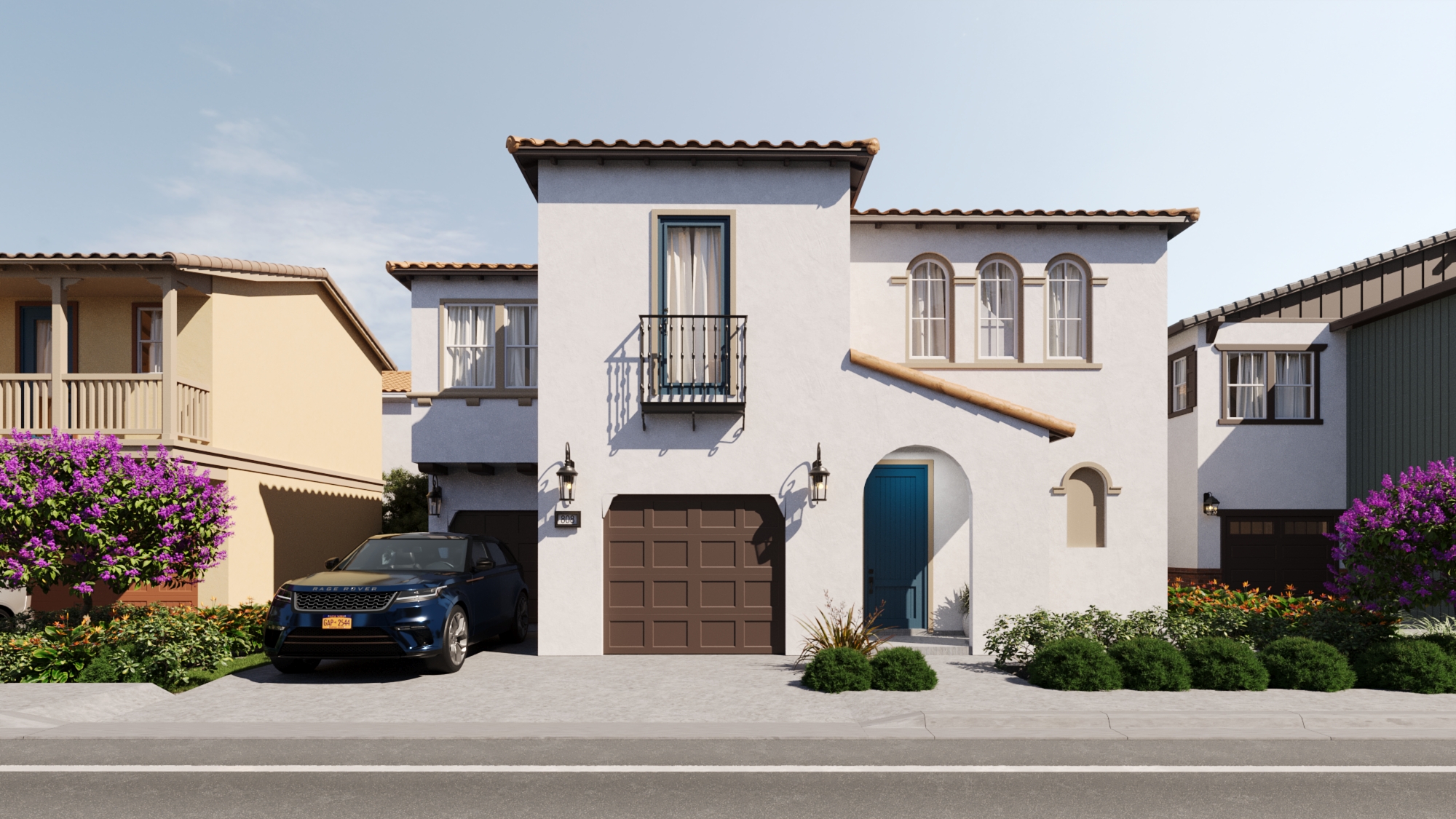 Single-family home arrival and exterior animation