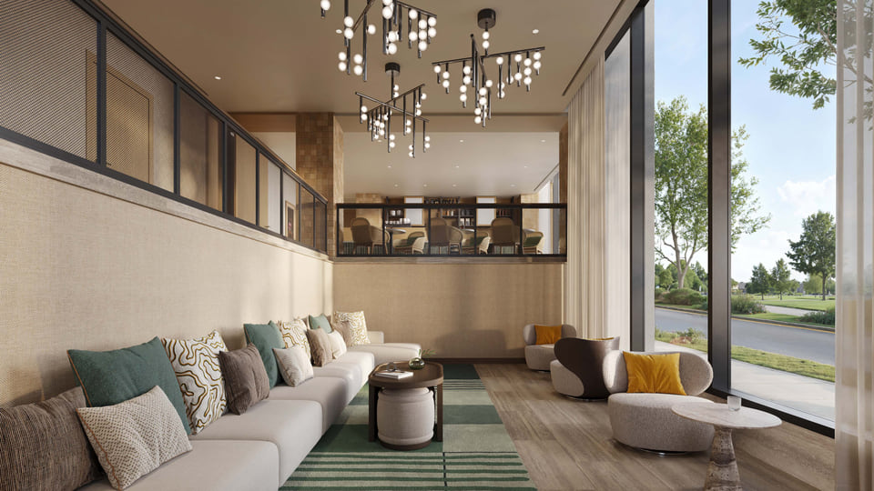 Elevation Hotel, Montgomery AL — hotel lobby lounge hospitality rendering