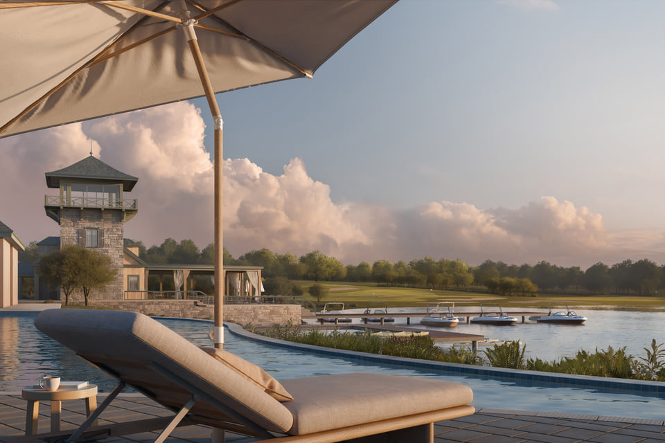 rendering service of a pool side hospitality asset in texas