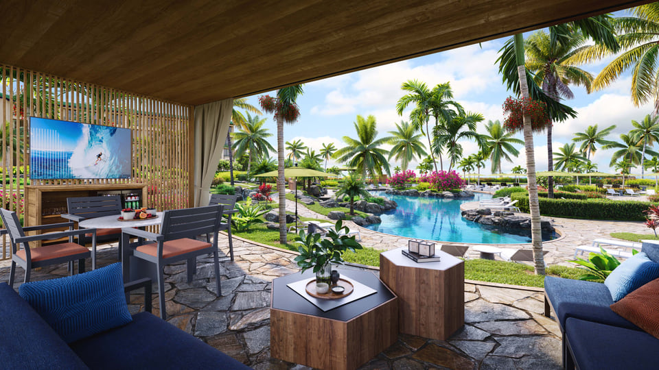 Grand Hyatt Kauai family poolside cabana resort rendering