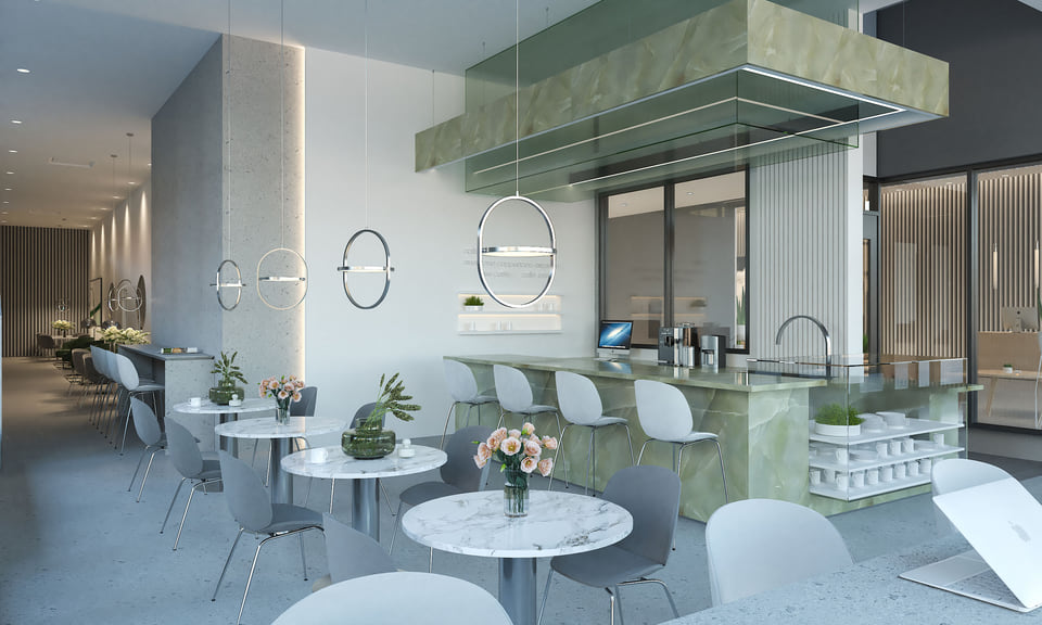 Cafe rendering in Seattle Washington designed by Radical Galaxy Studio