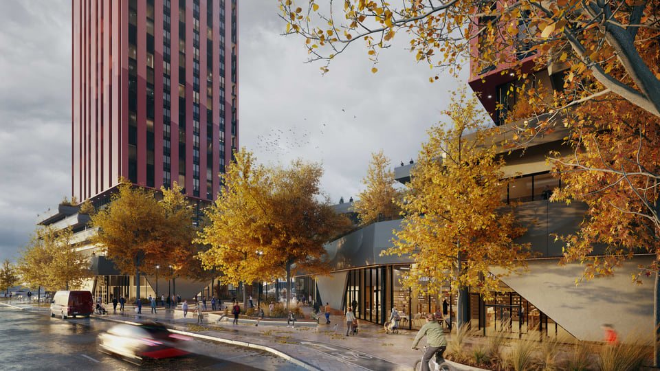 LeBreton Flats mixed-use office and retail rendering, Ottawa ON, Dream Asset Management