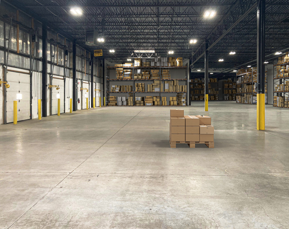 390 Irwin Road — industrial tenant-pitch rendering with branded office entry and screened loading