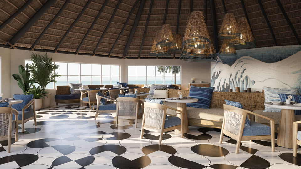 Turtle Bay Barbados Tamarind Caribbean restaurant rendering, Marriott resort hospitality visualization