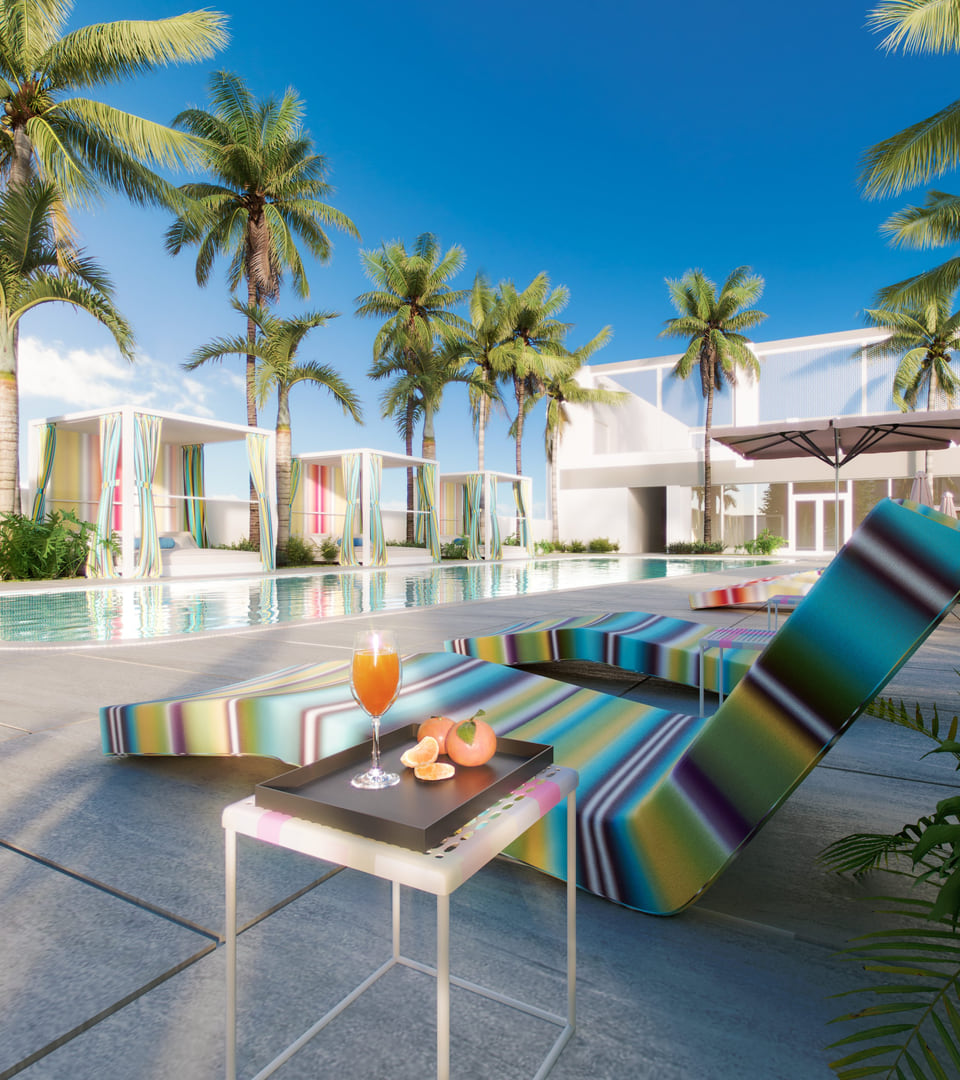 Missoni Baia - Pool deck with cabanas in Edgewater Miami.