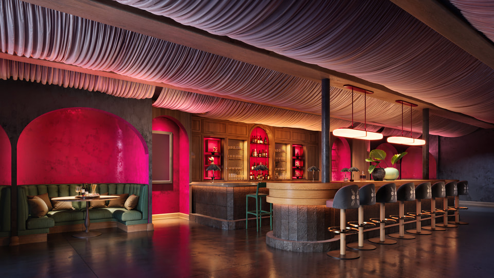 Cantina Rosa — downtown restaurant interior with rich color palette and ambient lighting.