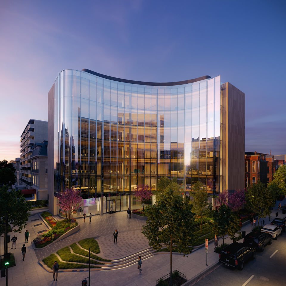 1771 N Street Washington DC boutique office exterior rendering at dusk, Stream Realty