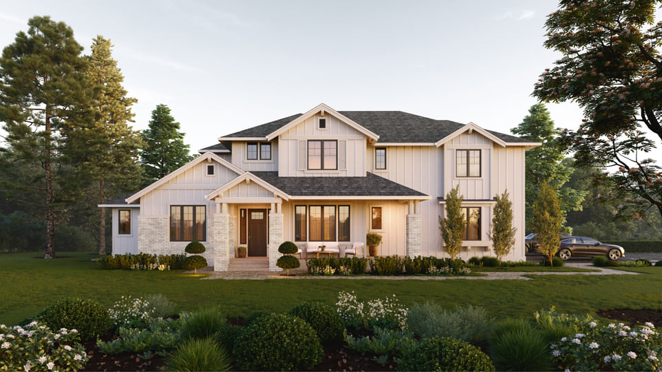 Single-family home visualization showcasing residential architecture and detailed exterior finishes.