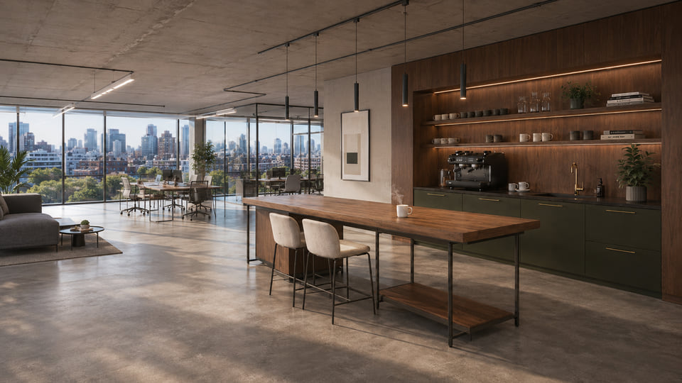 250 Dundas, Toronto ON — food and beverage breakout area rendering for tenant use