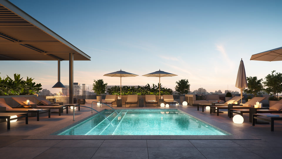 Resort pool deck eye-level rendering