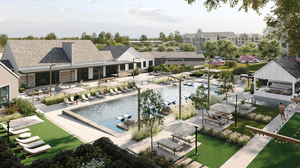 The Howard multifamily outdoor amenity rendering in Austin, Texas