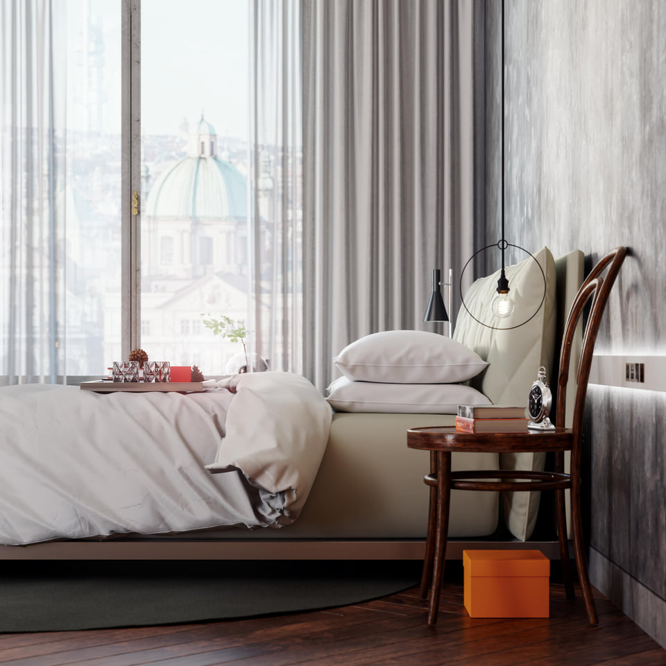 Studio with city-view in office-to-residential conversion.