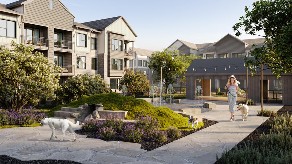 architectural rendering of a dog park at a multifamily apartment project