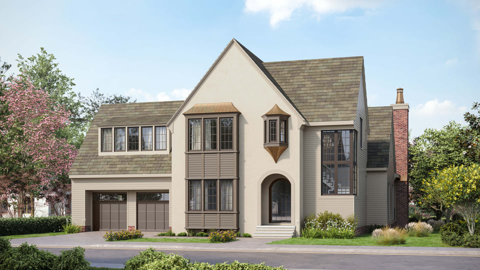 Architectural visualization of a coastal-style single-family home with wraparound porch and elevated foundation.