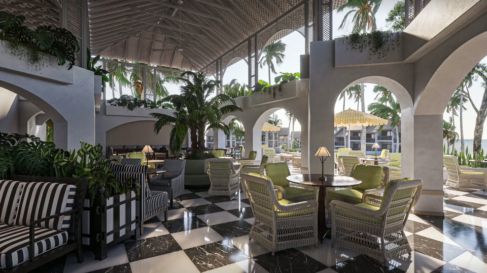 Turtle Bay, Barbados — beachfront restaurant and terrace hospitality rendering