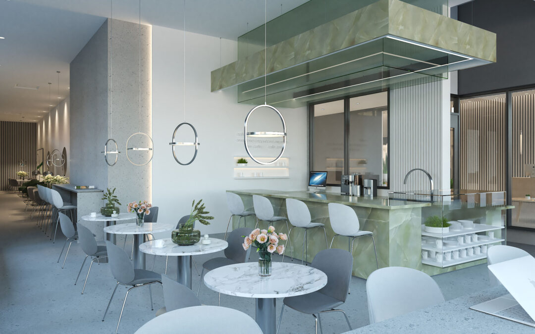 Cafe rendering in Seattle Washington designed by Radical Galaxy Studio