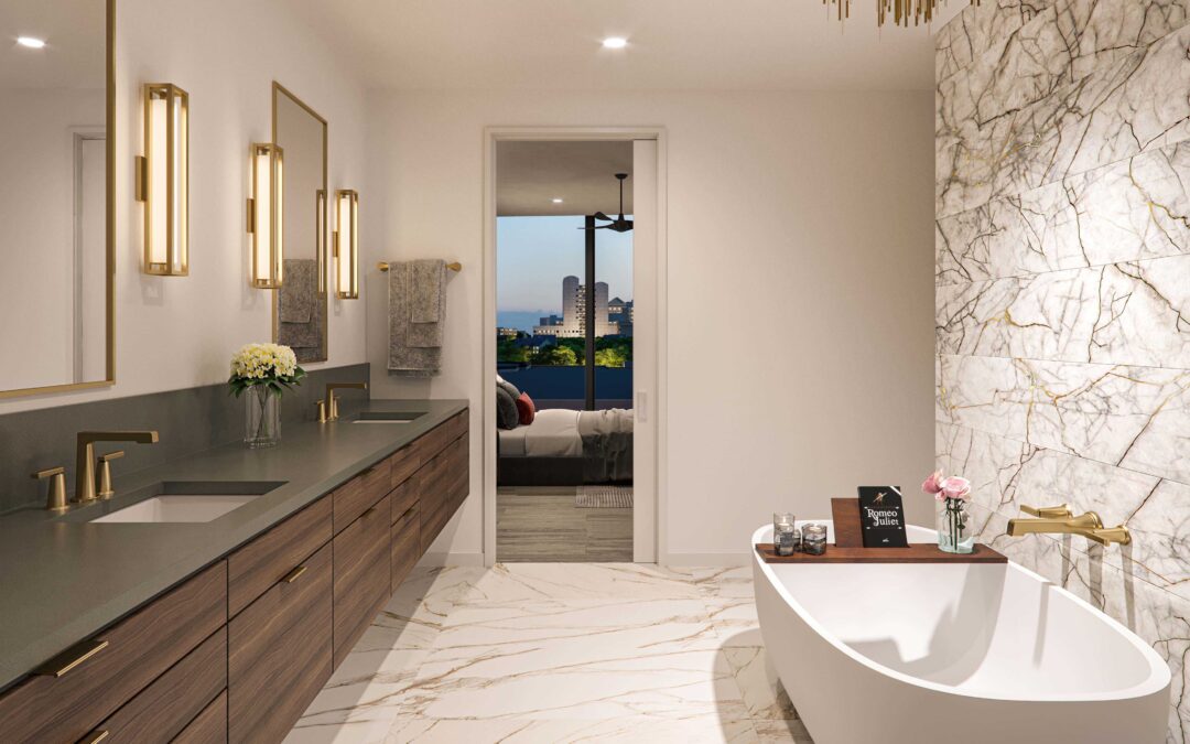 modern high end bathroom rendering in Austin Texas