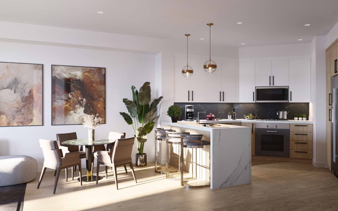 Multi-family marketing and branding kitchen rendering created by radical galaxy studio