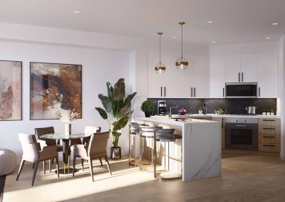 Multi-family marketing and branding kitchen rendering created by radical galaxy studio