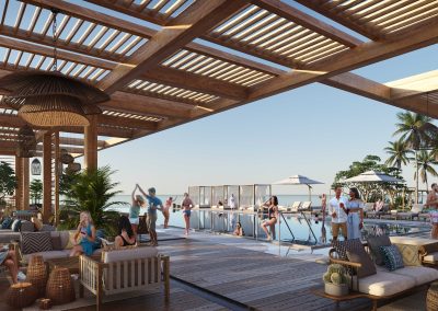 JLL Kona Hawaii Rendering showcasing toe social club around to oceanfront pool