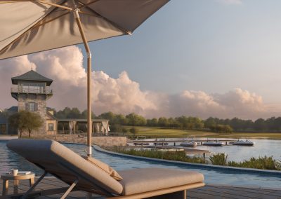 rendering service of a pool side hospitality asset in texas