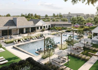 rendering company created a visualization of a multi family outdoor amenity space in texas
