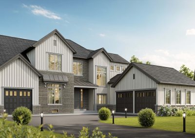 single-family home rendering in a master-planned community, showcasing coastal vibes with pastel-colored exterior, shiplap siding, and a welcoming outdoor deck.
