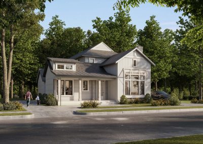 A single-family home rendering showcasing clean lines, a flat roof, and a minimalist garden.