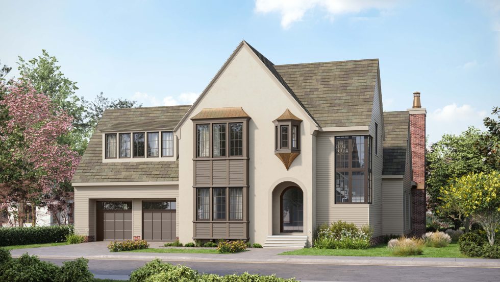 Architectural visualization of a coastal-style single-family home with wraparound porch and elevated foundation.